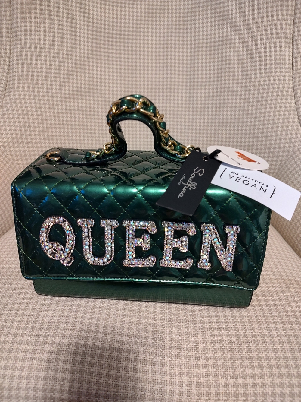 Vegan Emerald Green QUEEN Quilted Top-Handle Bag